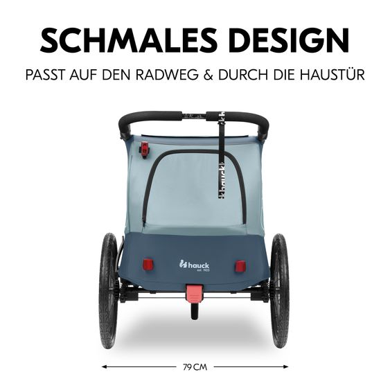 Hauck 2in1 Fahrradanhänger Dryk Duo Plus für 2 Kinder (bis 44 kg) - Bike Trailer & City Buggy - inkl. GRATIS Schutzpaket - Dark Blue