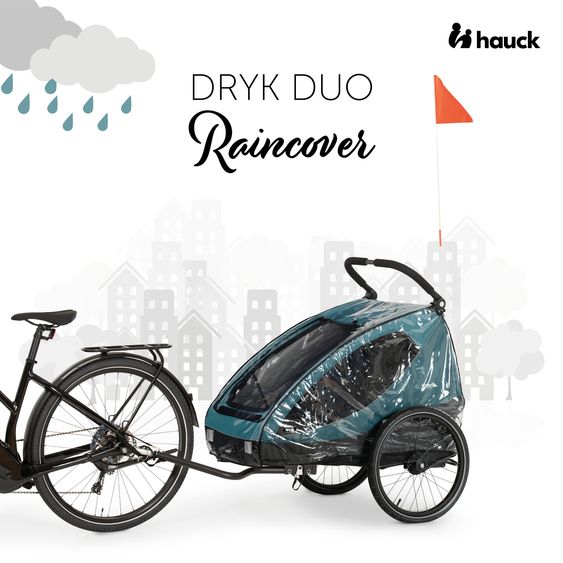 Hauck 2in1 bike trailer Dryk Duo Plus for 2 children (up to 44 kg) - Bike Trailer & City Buggy - incl. FREE protection package - Dark Blue