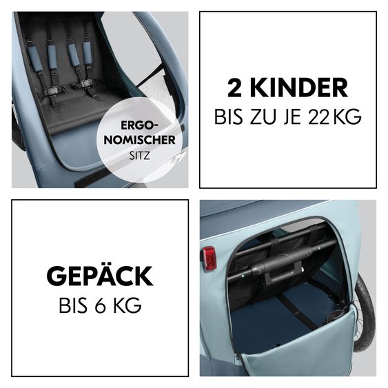 Hauck 2in1 Fahrradanhänger Dryk Duo Plus für 2 Kinder (bis 44 kg) - Bike Trailer & City Buggy - inkl. GRATIS Schutzpaket - Dark Blue