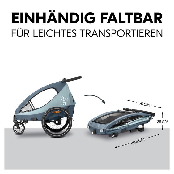 Hauck 2in1 Fahrradanhänger Dryk Duo Plus für 2 Kinder (bis 44 kg) - Bike Trailer & City Buggy - inkl. GRATIS Schutzpaket - Dark Blue