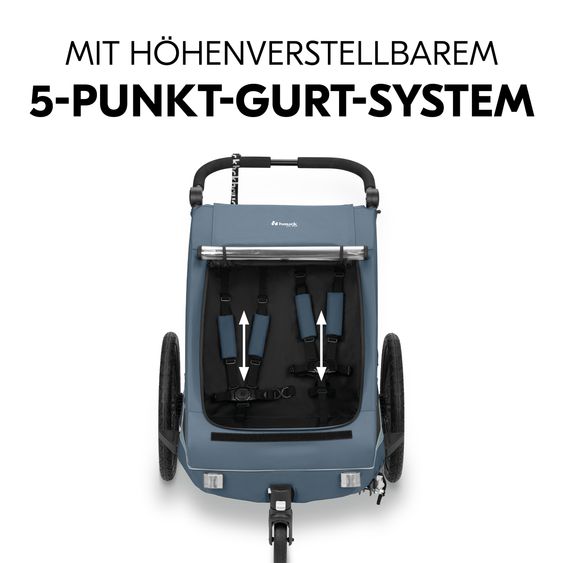 Hauck 2in1 Fahrradanhänger Dryk Duo Plus für 2 Kinder (bis 44 kg) - Bike Trailer & City Buggy - inkl. GRATIS Schutzpaket - Dark Blue