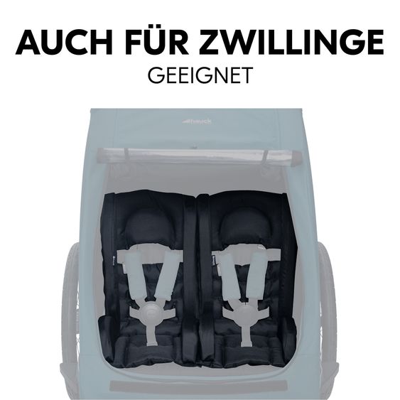 Hauck Set risparmio 2in1 Rimorchio bici Dryk Duo - per 2 bambini (fino a 44 kg) - Rimorchio bici & Passeggino cittadino - incl. 2 cuscini per sedile - Grigio