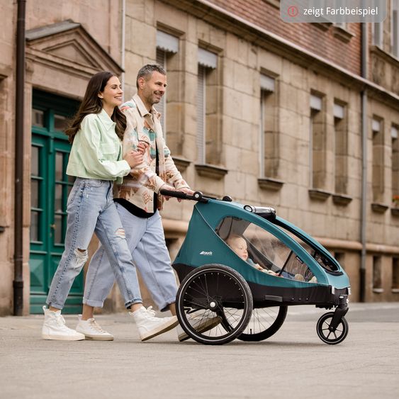 Hauck Set risparmio 2in1 Rimorchio bici Dryk Duo - per 2 bambini (fino a 44 kg) - Rimorchio bici & Passeggino cittadino - incl. 2 cuscini per sedile - Melange Grigio