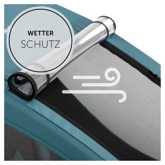 Hauck Set risparmio 2in1 Rimorchio bici Dryk Duo - per 2 bambini (fino a 44 kg) - Rimorchio bici & Passeggino cittadino - incl. 2 cuscini per sedile - Ocean Green