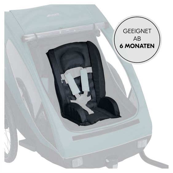 Hauck Set risparmio 2in1 Rimorchio bici Dryk Duo - per 2 bambini (fino a 44 kg) - Rimorchio bici & Passeggino cittadino - incl. 2 cuscini per sedile - Ocean Green