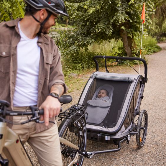 Hauck Set risparmio 2in1 Rimorchio bici Dryk Duo - per 2 bambini (fino a 44 kg) - Rimorchio bici & Passeggino Leggero City - incl. Seggiolino auto Lounger - Grigio