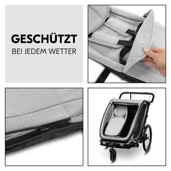Hauck Set risparmio 2in1 Rimorchio bici Dryk Duo - per 2 bambini (fino a 44 kg) - Rimorchio bici & Passeggino Leggero City - incl. Seggiolino auto Lounger - Melange Grigio