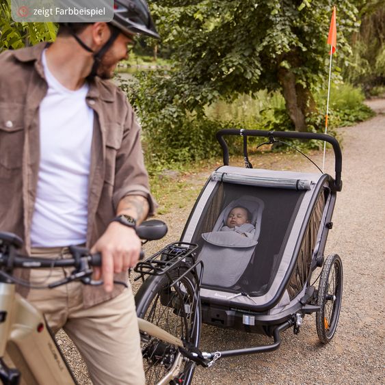 Hauck Set risparmio 2in1 Rimorchio bici Dryk Duo - per 2 bambini (fino a 44 kg) - Rimorchio bici & Passeggino Leggero City - incl. Seggiolino auto Lounger - Melange Grigio