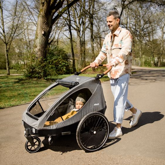 Hauck Set risparmio 2in1 Rimorchio bici Dryk Duo - per 2 bambini (fino a 44 kg) - Rimorchio bici & Passeggino Leggero City - incl. Seggiolino auto Lounger - Melange Grigio