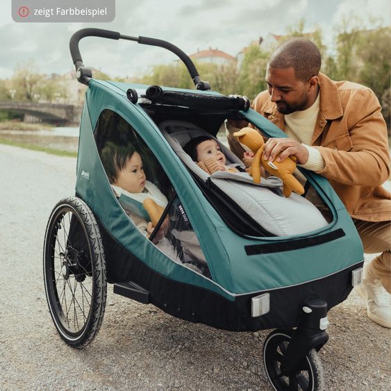 Hauck Set risparmio 2in1 Rimorchio bici Dryk Duo - per 2 bambini (fino a 44 kg) - Rimorchio bici & Passeggino Leggero City - incl. Seggiolino auto Lounger - Melange Grigio