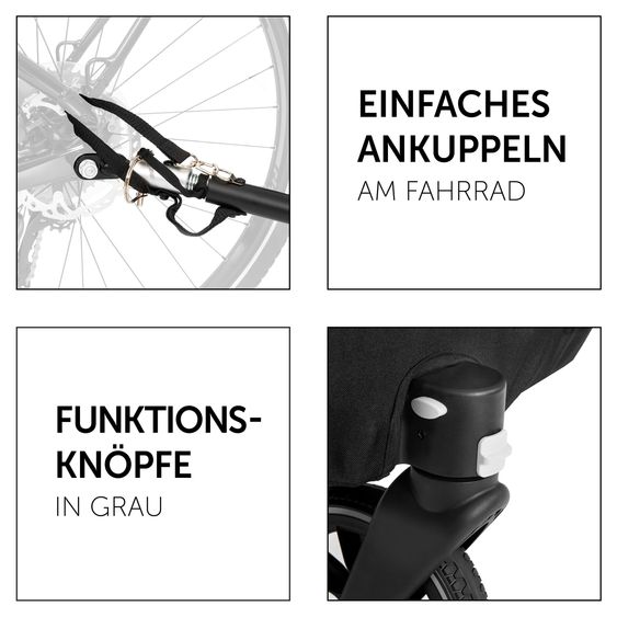 Hauck Set risparmio 2in1 Rimorchio bici Dryk Duo - per 2 bambini (fino a 44 kg) - Rimorchio bici & Passeggino Leggero City - incl. Seggiolino auto Lounger - Melange Grigio