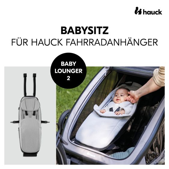 Hauck 2in1 bike trailer economy set Dryk Duo - for 2 children (up to 44 kg) - bike trailer & city buggy - incl. baby seat lounger & protection package - Grey