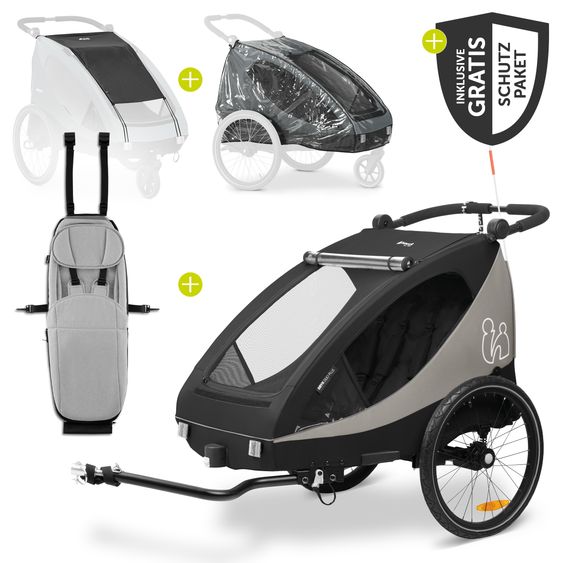 Hauck Set economico rimorchio bici 2in1 Dryk Duo Plus - per 2 bambini (fino a 44 kg) - rimorchio bici e passeggino da città - incluso seggiolino e pacchetto protezione - Nero