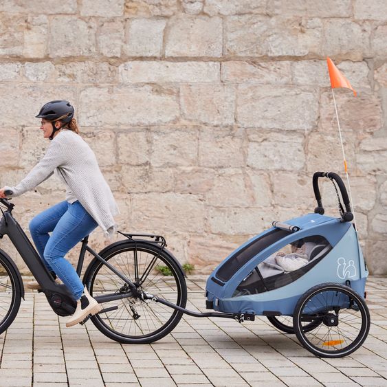 Hauck Set economico rimorchio bici 2in1 Dryk Duo Plus - per 2 bambini (fino a 44 kg) - rimorchio bici e passeggino da città - incluso seggiolino e pacchetto protezione - Blu scuro