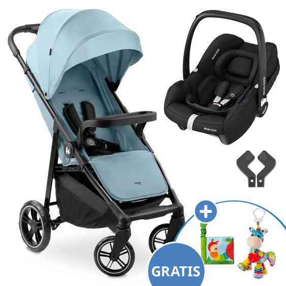 Hauck 2in1 Kinderwagen-Set Shop n Care Duo Set - inkl. Maxi-Cosi i-Size Cabriofix, Adapter + GRATIS Spieltier XL & Buggybuch mit Beißecke - Dusty Blue