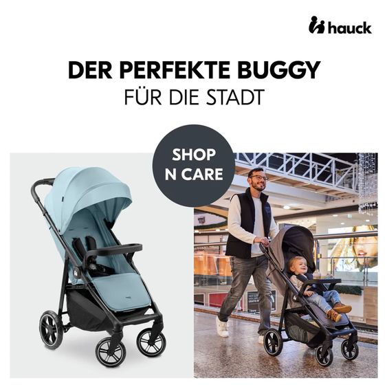 Hauck 2in1 Kinderwagen-Set Shop n Care Duo Set - inkl. Maxi-Cosi i-Size Cabriofix, Adapter + GRATIS Spieltier XL & Buggybuch mit Beißecke - Dusty Blue