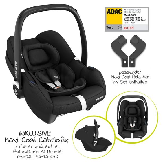 Hauck 2in1 Kinderwagen-Set Shop n Care Duo Set - inkl. Maxi-Cosi i-Size Cabriofix, Adapter + GRATIS Spieltier XL & Buggybuch mit Beißecke - Grey