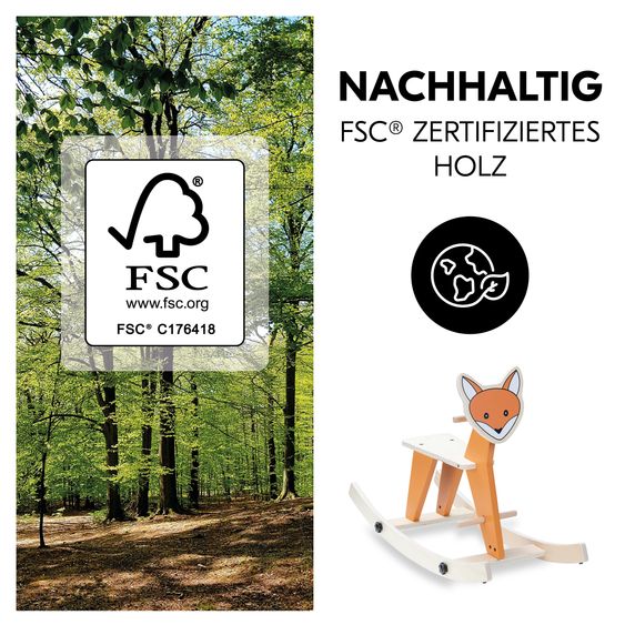 Hauck Dondolo 2in1 Rock N Swing (trasformabile in seduta, legno certificato FSC) - Fox