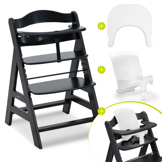Hauck 3-tlg. Alpha Plus Sparset - Hochstuhl + Baby Seat + Essbrett - Black
