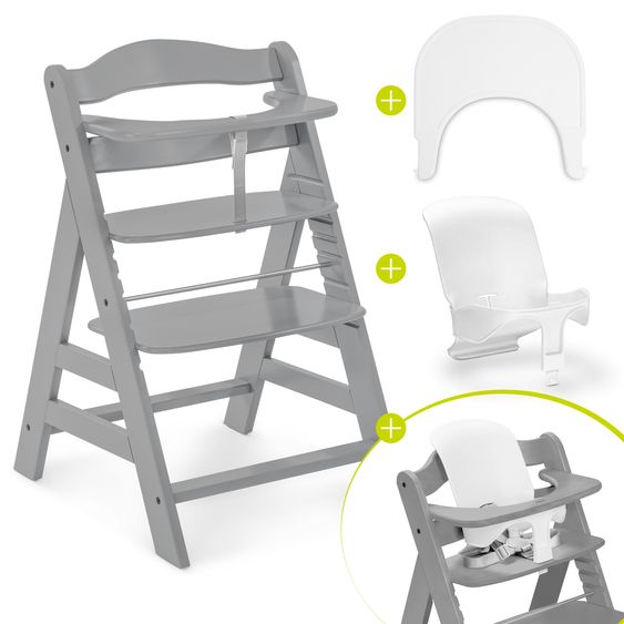Hauck Set risparmio 3 pz Alpha Plus - Seggiolone + Seggiolino per neonati + Vassoio per pasti - Grigio