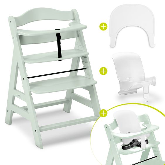 Hauck 3-pc Alpha Plus Saver Set - High Chair + Baby Seat + Tray - Mint