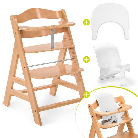 Hauck Set risparmio 3 pz Alpha Plus - Seggiolone + Seggiolino per neonati + Vassoio per pasti - Natur