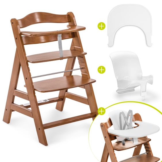 Hauck Set Économique Alpha Plus 3 Pièces - Chaise Haute + Siège Bébé + Plateau Repas - Noix