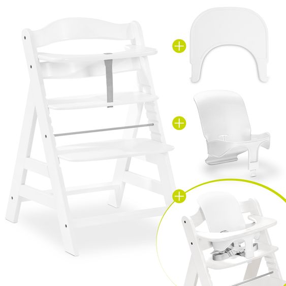 Hauck Set Économique Alpha Plus 3 Pièces - Chaise Haute + Siège Bébé + Plateau Repas - Blanc