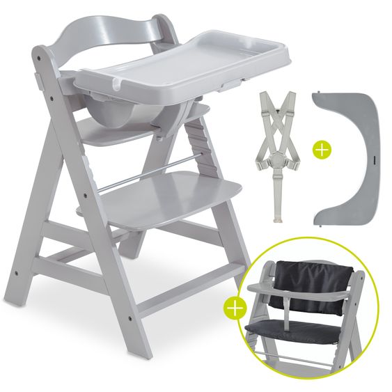 Hauck Set risparmio Alpha Plus 3 pz. - Seggiolone + Vassoio Alpha Tray + Cuscino Deluxe in Melange Charcoal - Grigio