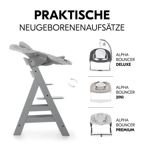 Hauck Set risparmio Alpha Plus 3 pz. - Seggiolone + Vassoio Alpha Tray + Cuscino Deluxe in Melange Charcoal - Grigio