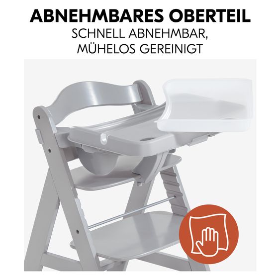 Hauck Set risparmio Alpha Plus 3 pz. - Seggiolone + Vassoio Alpha Tray + Cuscino Deluxe in Melange Charcoal - Grigio