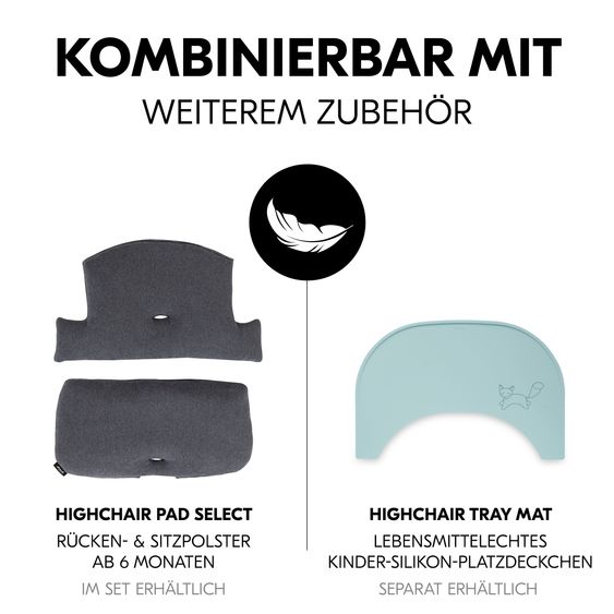 Hauck 3-tlg. Alpha Plus Sparset - Hochstuhl + Essbrett Click Tray + Sitzkissen in Melange Charcoal - Black