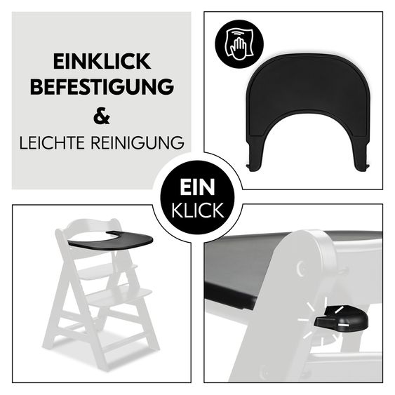 Hauck 3-tlg. Alpha Plus Sparset - Hochstuhl + Essbrett Click Tray + Sitzkissen in Melange Charcoal - Black