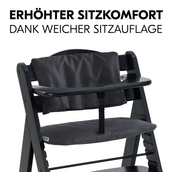 Hauck 3-pc Alpha Plus Value Set - Highchair + Click Tray + Seat Cushion in Melange Charcoal - Black
