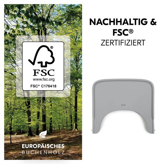 Hauck 3-tlg. Alpha Plus Sparset - Hochstuhl + Essbrett Wooden Tray + Sitzkissen Deluxe in Melange Charcoal - Grey