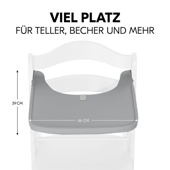 Hauck 3-tlg. Alpha Plus Sparset - Hochstuhl + Essbrett Wooden Tray + Sitzkissen Deluxe in Melange Charcoal - Grey