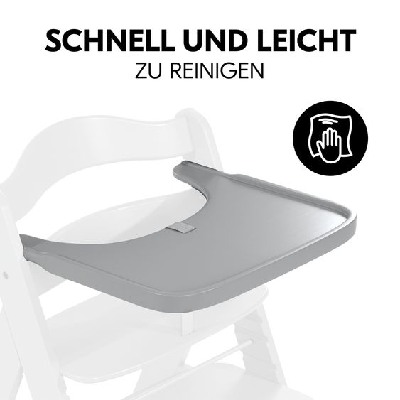Hauck 3-tlg. Alpha Plus Sparset - Hochstuhl + Essbrett Wooden Tray + Sitzkissen Deluxe in Melange Charcoal - Grey
