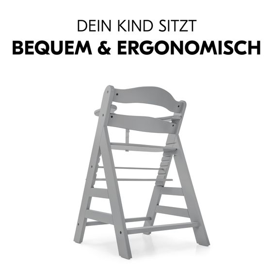 Hauck 3-tlg. Alpha Plus Sparset - Hochstuhl + Essbrett Wooden Tray + Sitzkissen Deluxe in Melange Charcoal - Grey