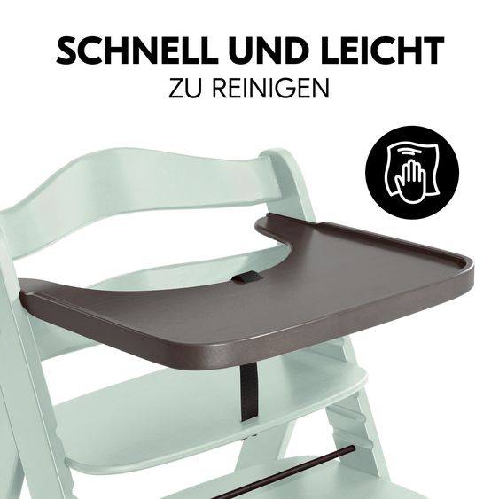 Hauck 3-tlg. Alpha Plus Sparset - Hochstuhl + Essbrett Wooden Tray + Sitzkissen Deluxe in Melange Charcoal - Mint