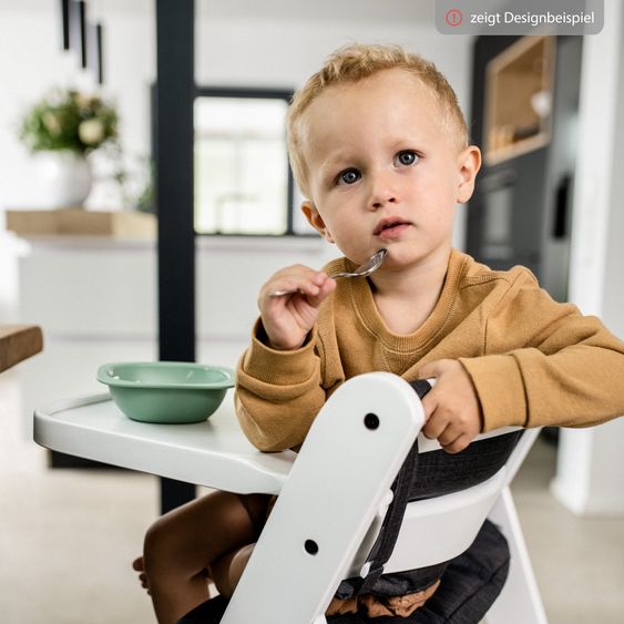 Hauck 3-tlg. Alpha Plus Sparset - Hochstuhl + Essbrett Wooden Tray + Sitzkissen Deluxe in Melange Charcoal - Mint