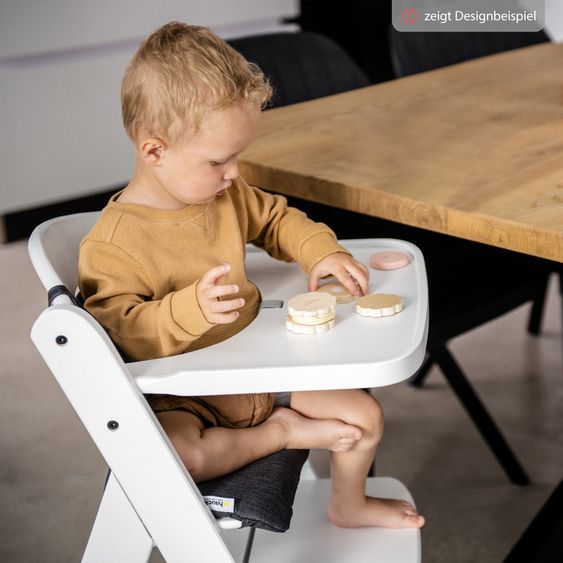 Hauck 3-tlg. Alpha Plus Sparset - Hochstuhl + Essbrett Wooden Tray + Sitzkissen Deluxe in Melange Charcoal - Mint