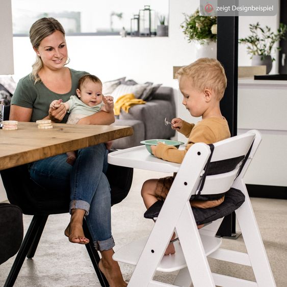 Hauck 3-tlg. Alpha Plus Sparset - Hochstuhl + Essbrett Wooden Tray + Sitzkissen Deluxe in Melange Charcoal - Mint