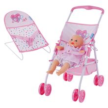 3-tlg. Puppenset - Babywippe, Buggy & Puppe (36 cm) - Love Heart