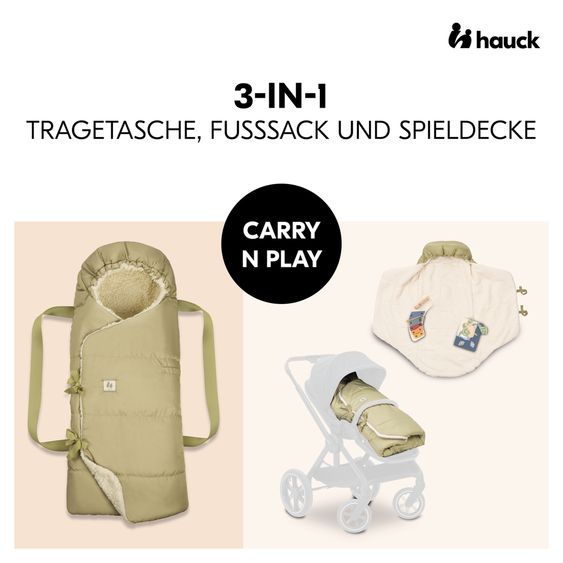 Hauck Nido per bebè 3in1 - Carry N Play - Navicella, coprigambe e tappetino per carrozzina e passeggino - Teddy Fleece Verde