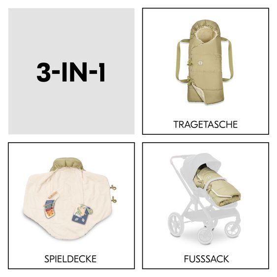 Hauck Nido per bebè 3in1 - Carry N Play - Navicella, coprigambe e tappetino per carrozzina e passeggino - Teddy Fleece Verde