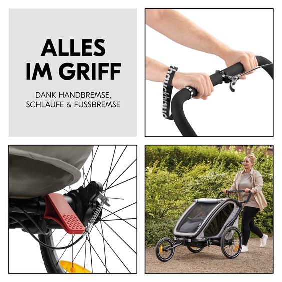 Hauck 3in1 Fahrradanhänger Bike N Walk Duo für 2 Kinder (bis 44 kg) - Bike Trailer, City Buggy & Jogger - Light Grey