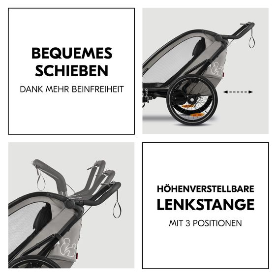 Hauck 3in1 Fahrradanhänger Bike N Walk Duo für 2 Kinder (bis 44 kg) - Bike Trailer, City Buggy & Jogger - Light Grey