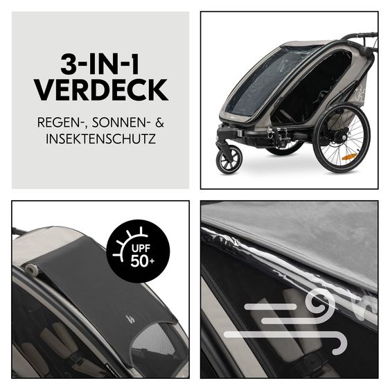 Hauck 3in1 Fahrradanhänger Bike N Walk Duo für 2 Kinder (bis 44 kg) - Bike Trailer, City Buggy & Jogger - Light Grey