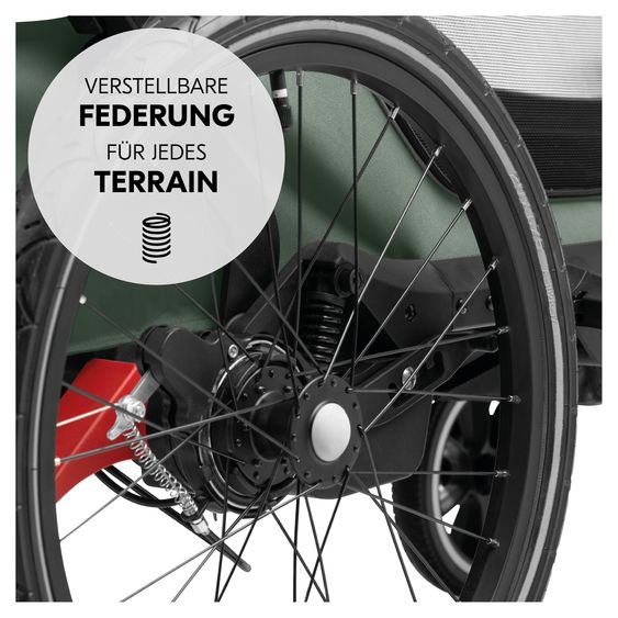 Hauck 3in1 Bike Trailer Starter Set Bike N Walk Duo for 2 Children (up to 44 kg) - Bike Trailer, City Buggy & Outdoor Companion - incl. Lounger Infant Car Seat & Rain Cover - Dark Green