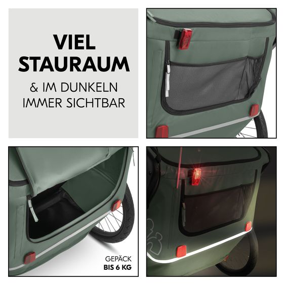 Hauck 3in1 Bike Trailer Starter Set Bike N Walk Duo for 2 Children (up to 44 kg) - Bike Trailer, City Buggy & Outdoor Companion - incl. Lounger Infant Car Seat & Rain Cover - Dark Green